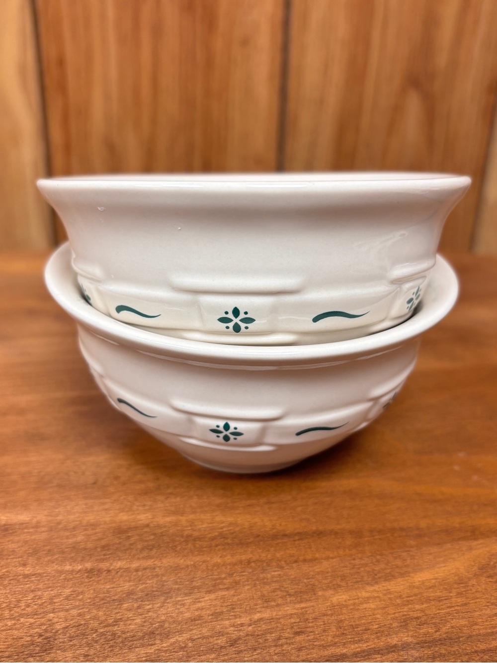 Longaberger Pottery Woven Traditions HERITAGE GREEN Dessert Bowl USA - Lot of 2